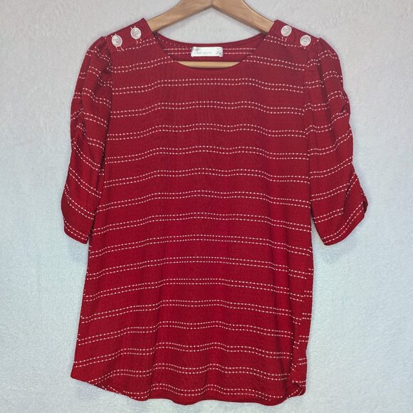 89th & Madison NWOT shirred elbow sleeve blouse with button trim - Picture 1 of 4